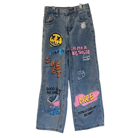 SHEIN Other - Shein Little Girls Jeans sz 8  Graffiti Jeans Wide Leg jeans